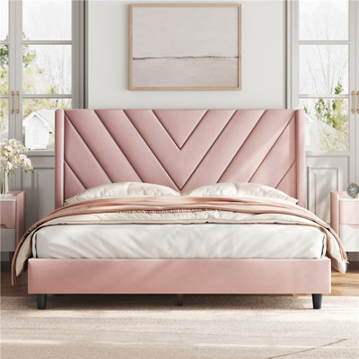 Permelia Upholstered Bed Tufted Headboard with Wing Side
