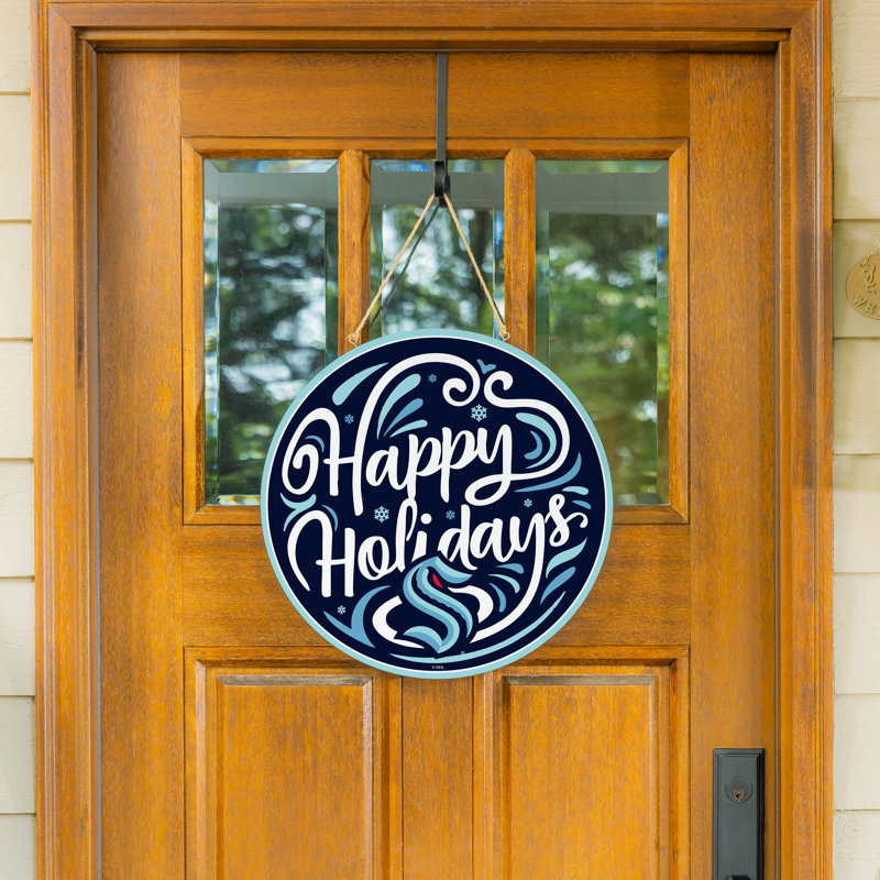 Décoration de porte ronde avec corde de suspension Seattle Kraken, 18 x 18, Kraken de Seattle, Blanc / Bleu