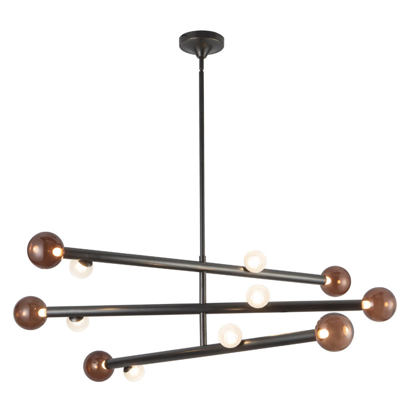 Reese 48-in Urban Bronze Dimmable LED Chandelier with Amber Glass, Urban Bronze/Amber Glass
