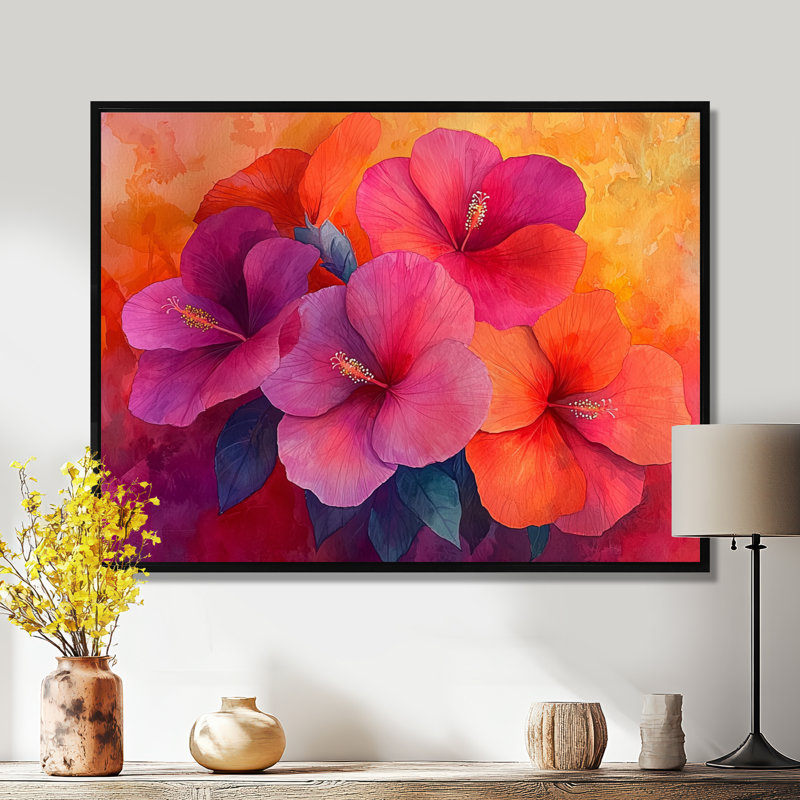 Hibiscus Vivid Hues, H 34 po x l 44 po, Noir, noir, noir, noir, Impression encadrée flottante
