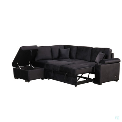 Canapé-lit 2 en 1 de 215 cm (84,75 po) avec pouf de rangement intégré, idéal pour le salon, la chambre à coucher et les petits appartements.