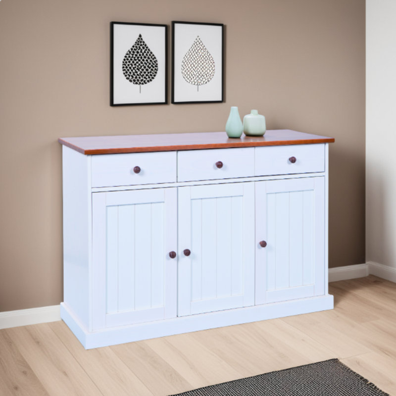 Sideboard FSC Pierro 131 cm - Solid Pine Wood, White/Sepia