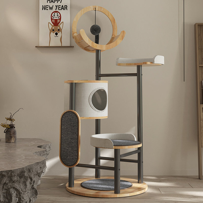 Solid Wood Cat Tree with Iron Pillars