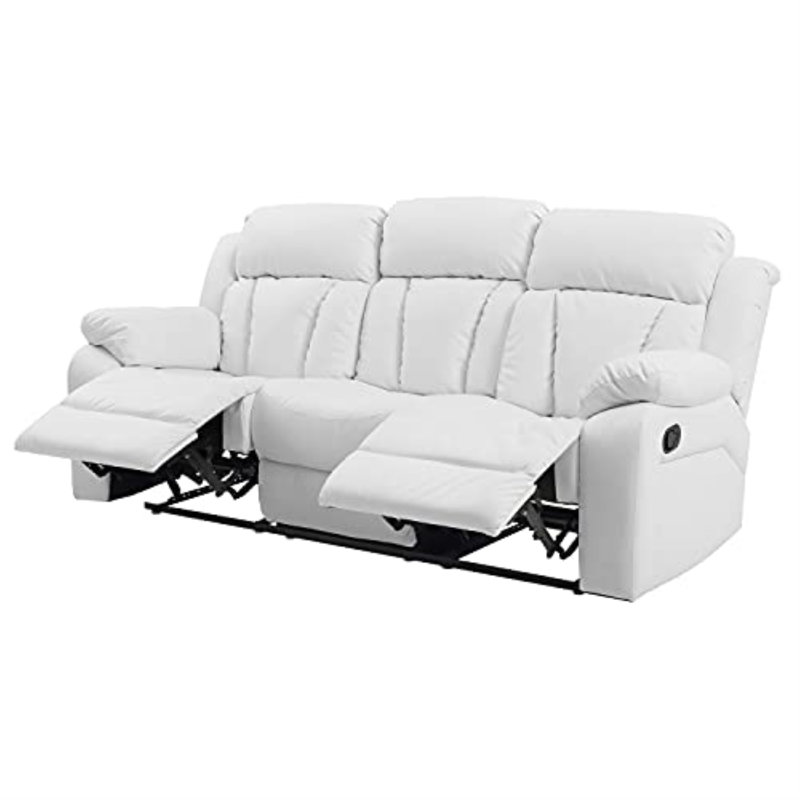 Mowery Daria Faux Leather Dual Reclining Sofa, White Faux Leather, 41'H x 85"W x 37"D