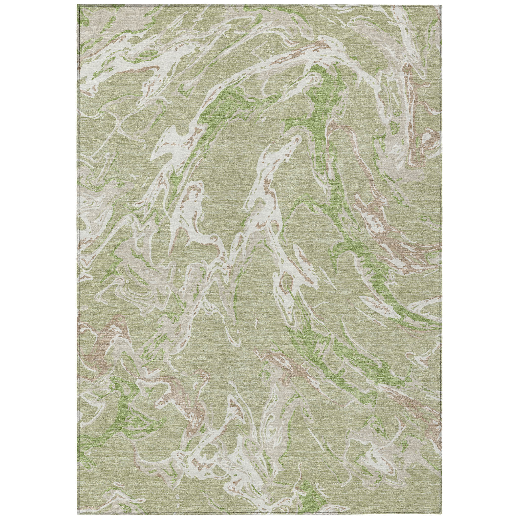 HomeRoots 5' X 8' Artichoke Green And Ivory Abstract Washable Indoor ...