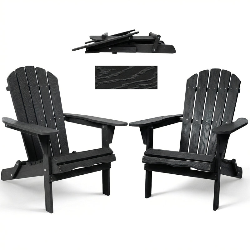 Set Of 2 Wood Lounge Patio Chair For Garden Outdoor Wooden Folding Embossed Adirondack Chair Solid Wood Lounge Patio Chair With Wood Grain