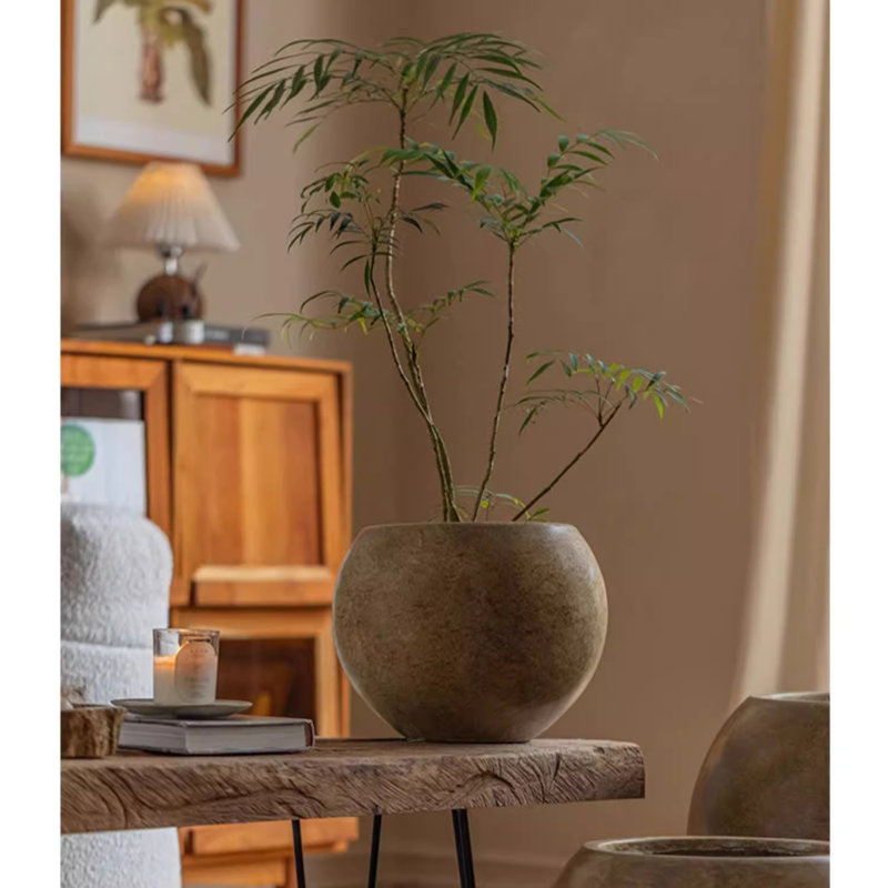 Pot rond en argile magnésienne, H 12,5 po x l 16,1 po x P 16,1 po, Café
