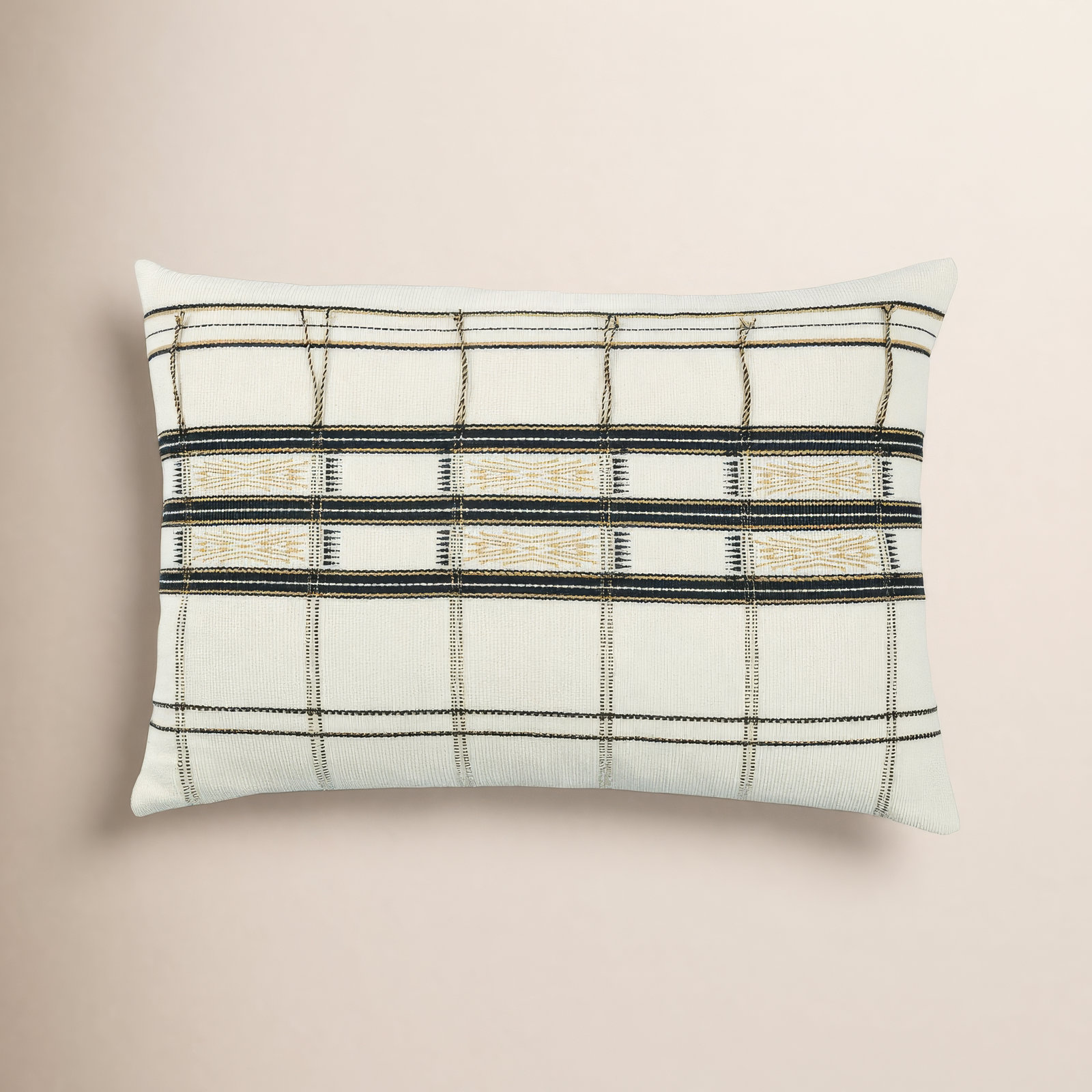 Taren Embroidered Cotton Lumbar Pillow Cover, Down, Plaid