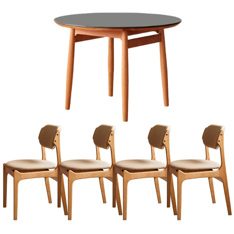 Table ronde en bois de cerisier, H 29,52 po x L 43,3 po x l 43,3 po, Noir, noir, noir, noir