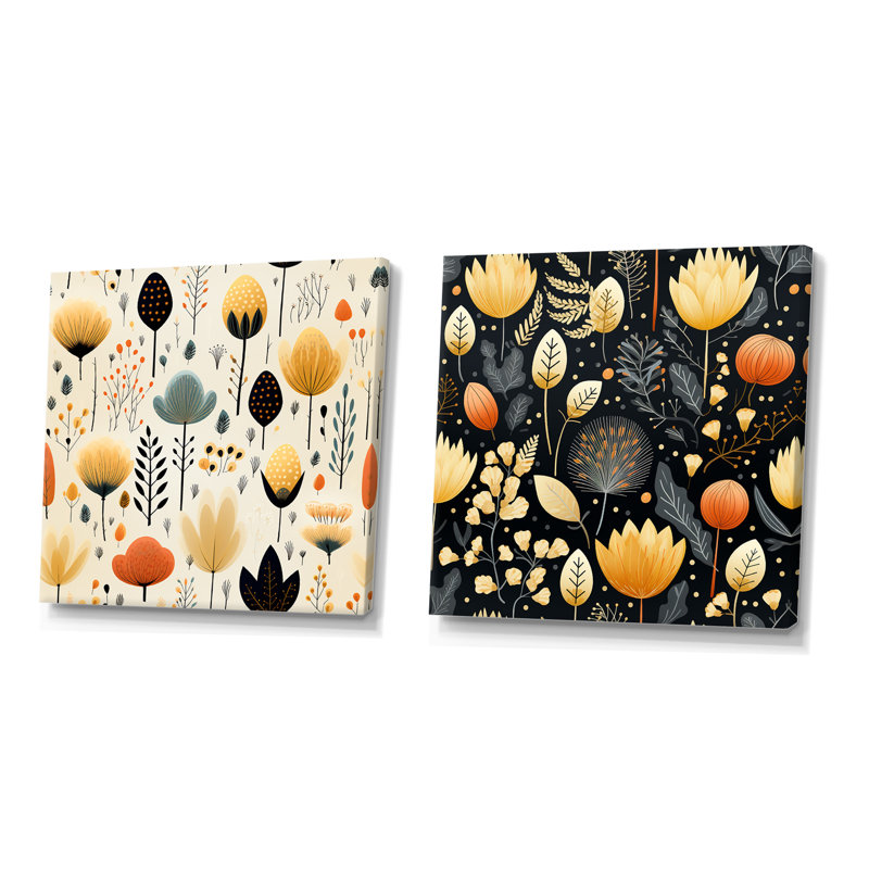 Janssen - ensemble de 2 impressions murales florales, Toile tendue, H 16 po x l 33 po x P 1 po