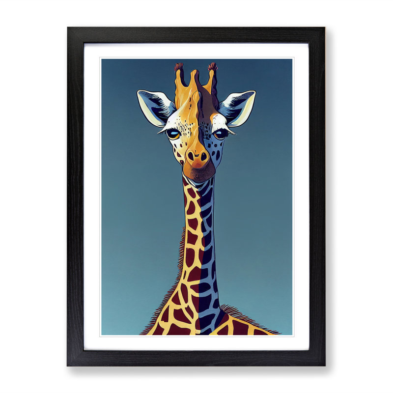 Giraffe Cartoon - Wall Art, Black Framed, 64cm H x 46cm W x 2cm D