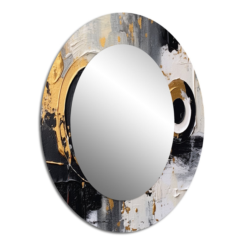 Gold Black Multifaceted Whirls - Modern Oval Wall Mirror, 40" x 30"