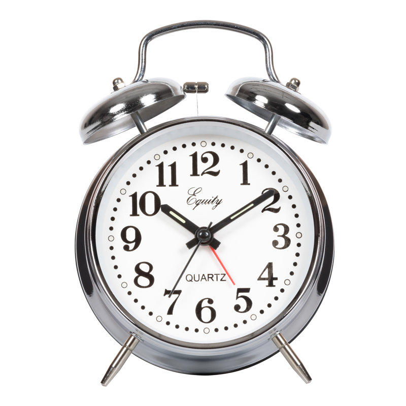Analogue Metal Quartz Movement / Crystal Tabletop Clock with Alarm in Chrome
