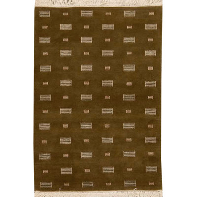 Hand-Knotted High-Quality Dark Olive Green Area Rug