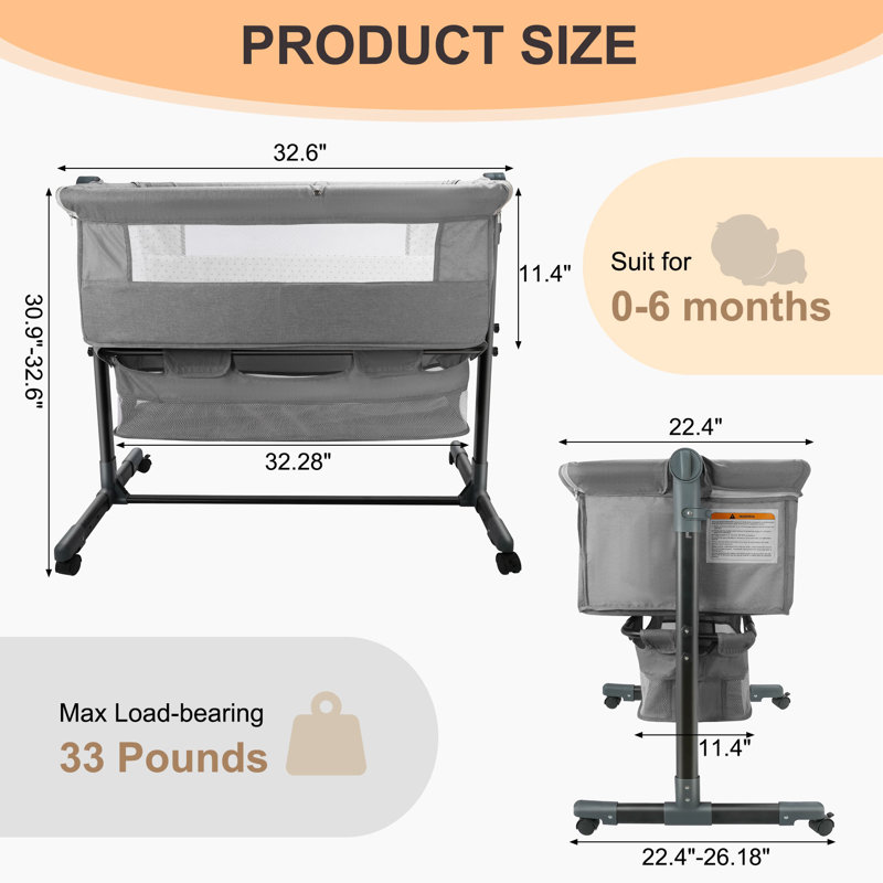 4 In 1 Baby Basinet, Bedside Bassinet For Baby, Height Adjustable Bassinet Bedside Sleeper With Lockable Wheels & Mosquito Nets