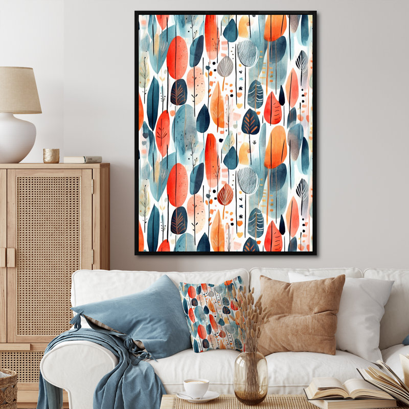 Corail bleu sarcelle scandinave fleurs III, H 20 po x l 12 po x P 1 po, Cadre flottant noir