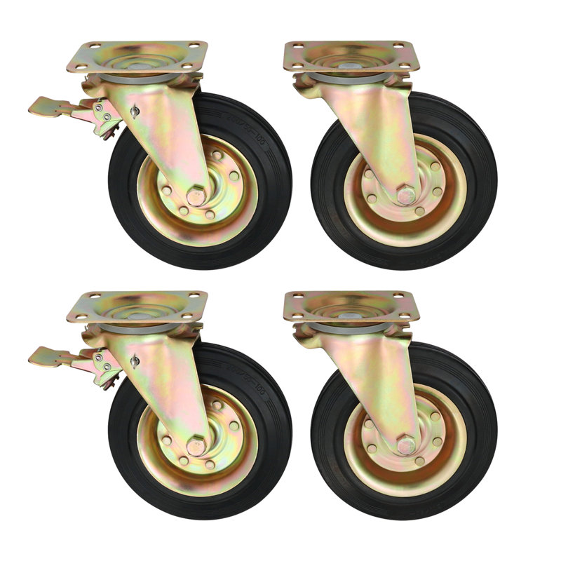 Roulettes pivotantes universelles de 8 pouces avec freins en caoutchouc et en acier robustes pour chariots, armoires, meubles et utilisation industrielle