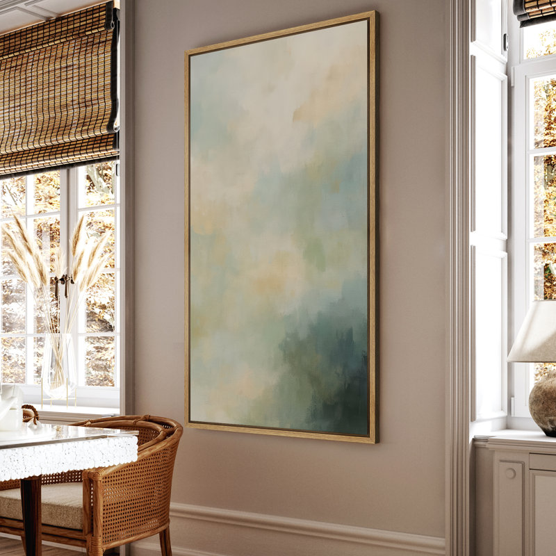 «Calm Misty Light Abstract» dans des tons neutres doux - grande impression sur toile encadrée de la chambre principale