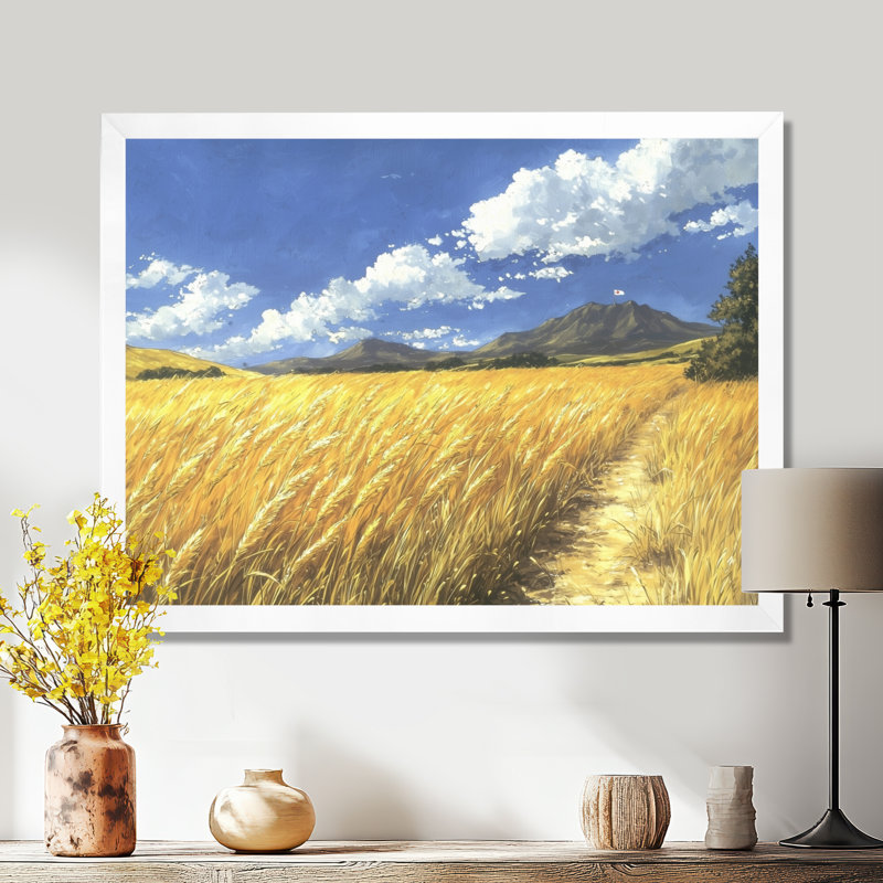 Dorrel Meadow Golden Fields of Corn II - prairie, art mural, H 34 po x l 44 po, Cadre simple, Blanc