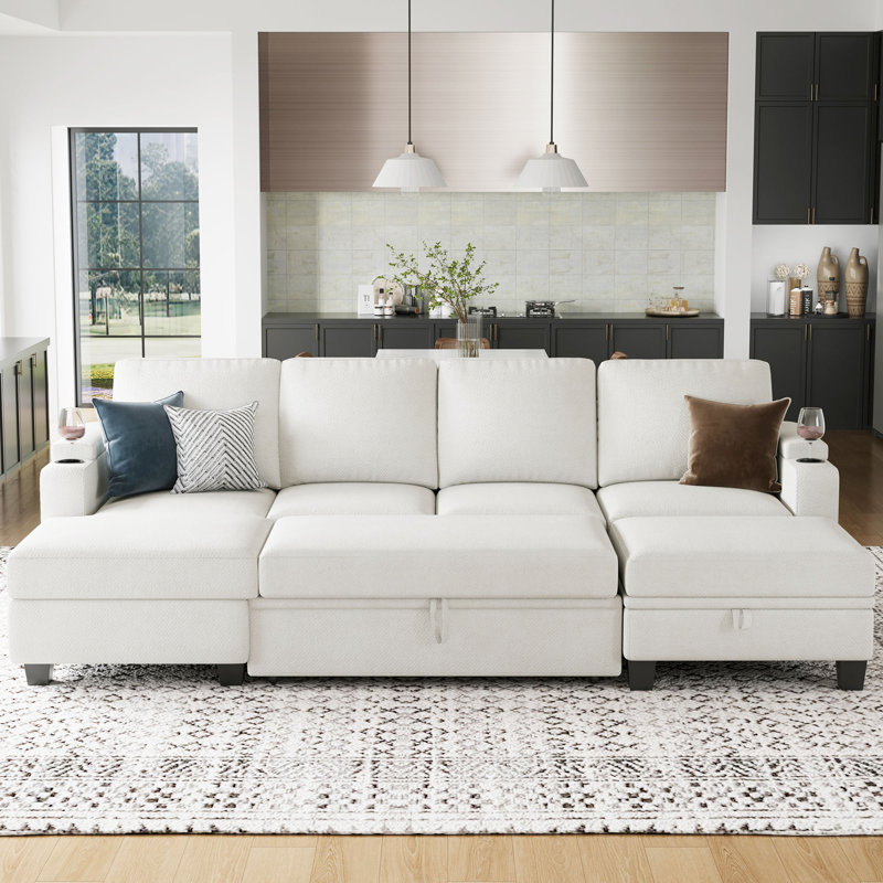 Canapé-lit modulaire avec housse de coussin Anjana, Chenille beige