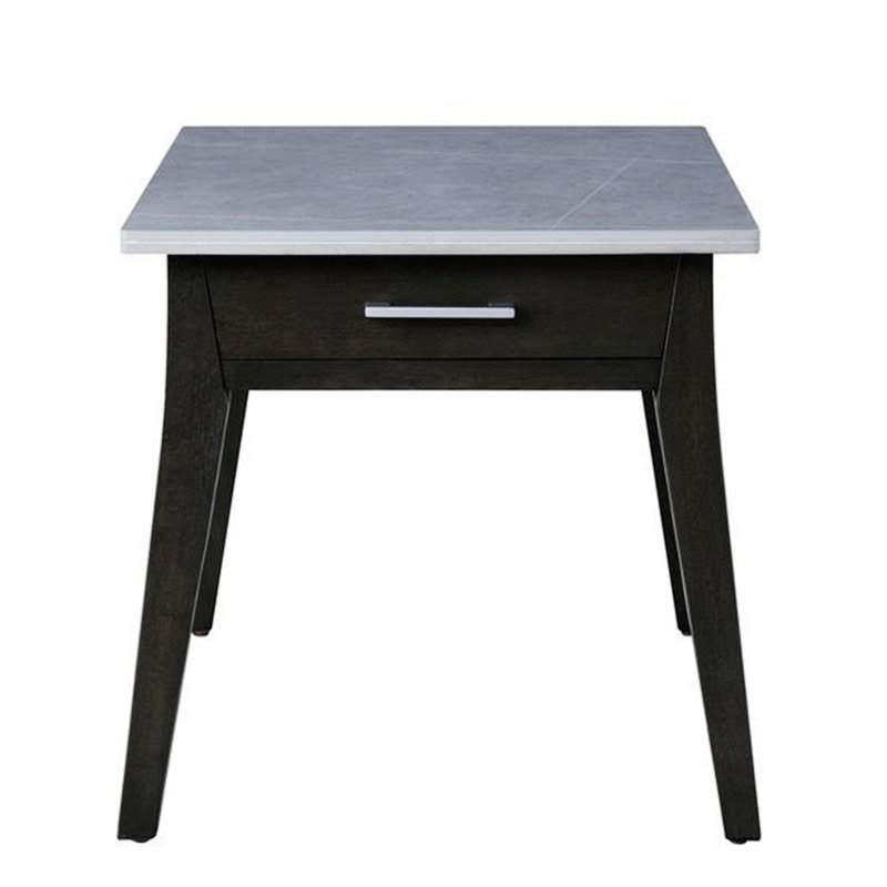 Yanis Transitional 1-Drawer End Table with Sintered Stone Top in Dark Brown