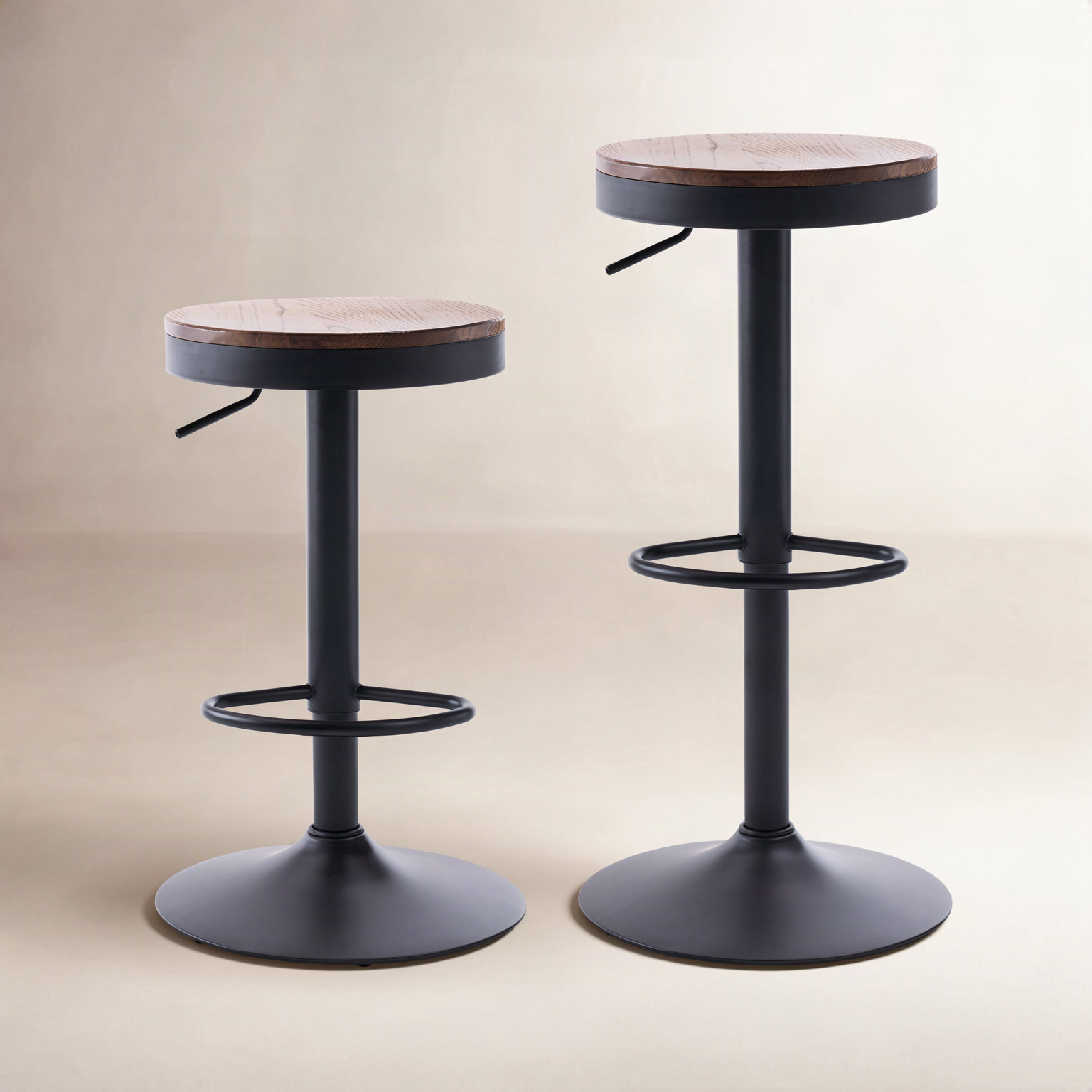 Jaina " Adjustable Bar Stool, Walnut/Black, 2