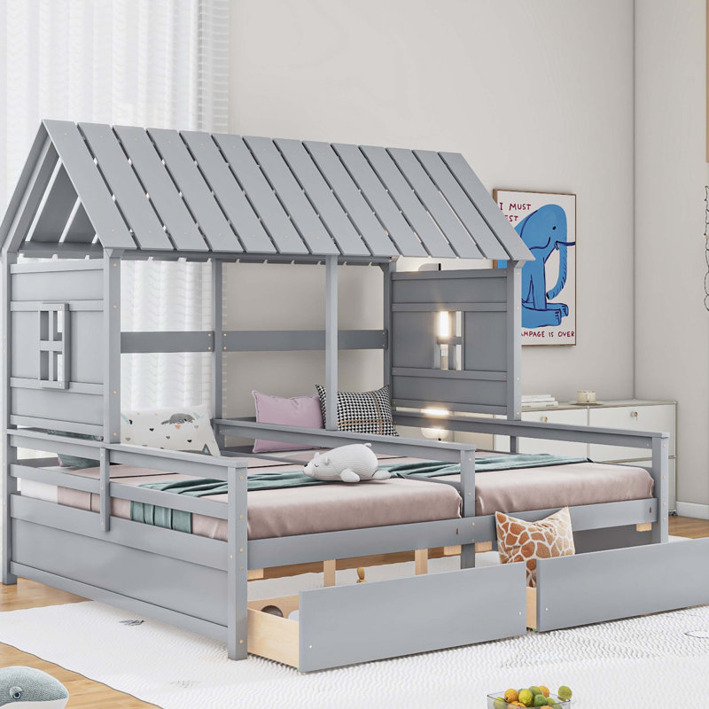 Jindalee Solid Wood Shared Twin Storage Bed, Gray