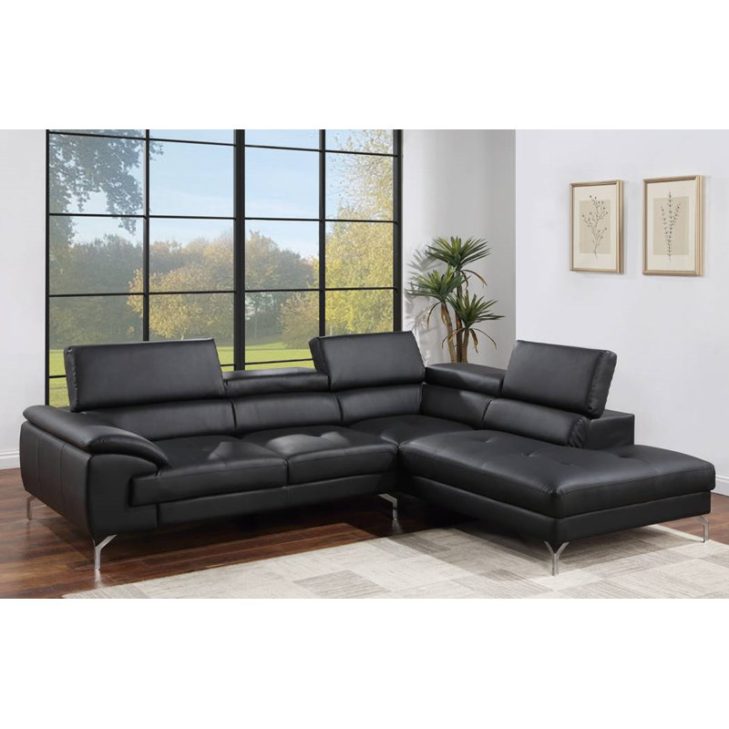 Canapé modulaire 2 pièces Modern, Similicuir noir, 29" H x 107" W x 85" D