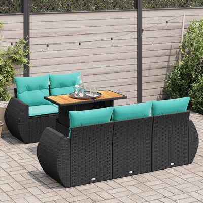  Ensemble de canapé de patio 6 pièces avec coussins en rotin de polyester