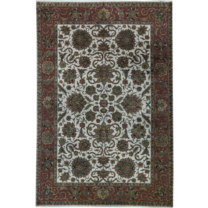 Tapis ivoire et rouille de haute qualité noué à la main Trinity