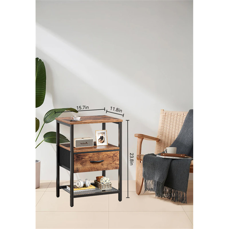 Table de chevet moderne avec tiroir en tissu et tablette en filet - Table de chevet polyvalente pour tout espace, Brun