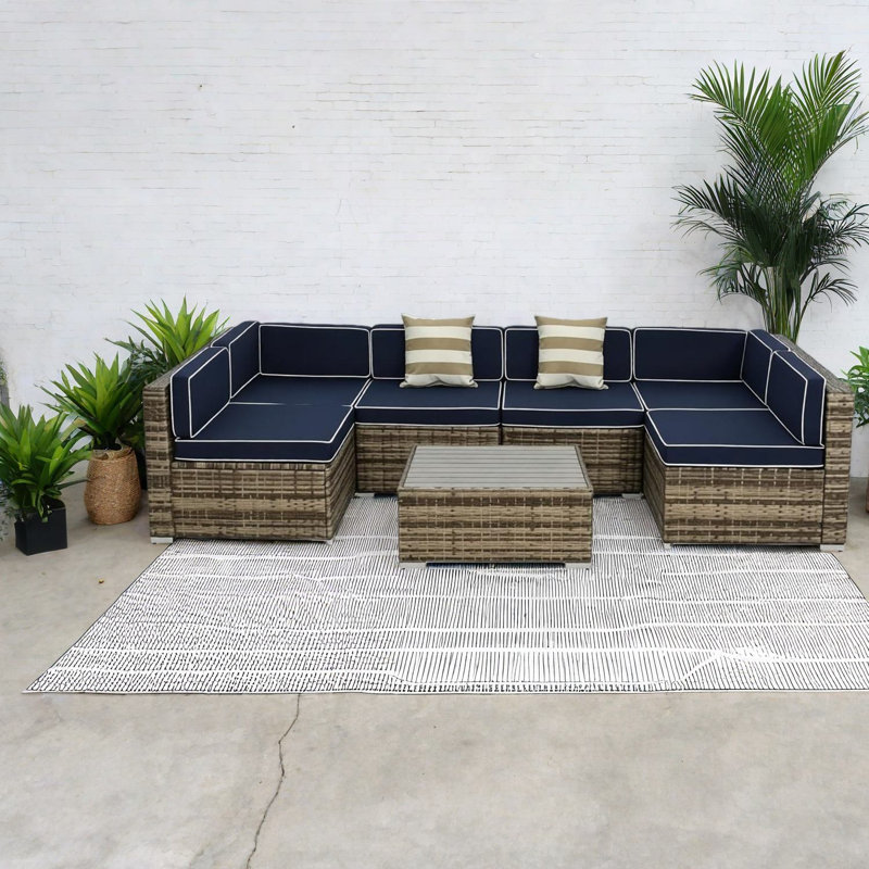 Canapés modernes de patio, canapé modulaire en acier 7 pièces pour l'extérieur