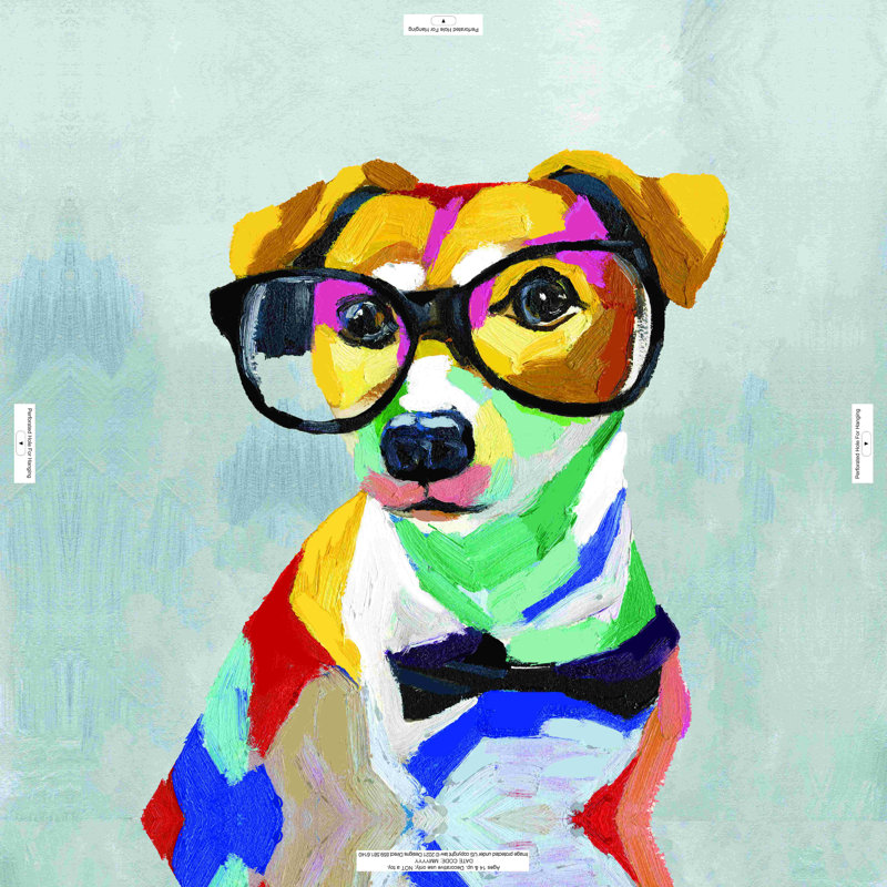 Petit chien Pop Art avec lunettes - peinture sur toile tendue, H 20 po x l 20 po