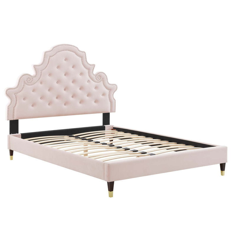 Modway Gwyneth Tufted Performance Velvet Platform Bed, Pink, Full/Double