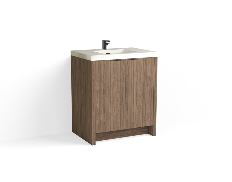 Mesa 30" W Freestanding Single Bathroom Vanity , White Gloss, Nocino/Matte Black, Single-Hole