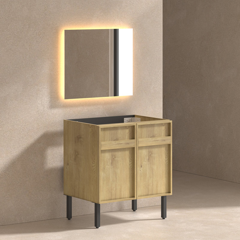 Base de meuble-lavabo simple autoportante de 30 po avec tablettes réglables et grain de bois naturel (lavabo non inclus)