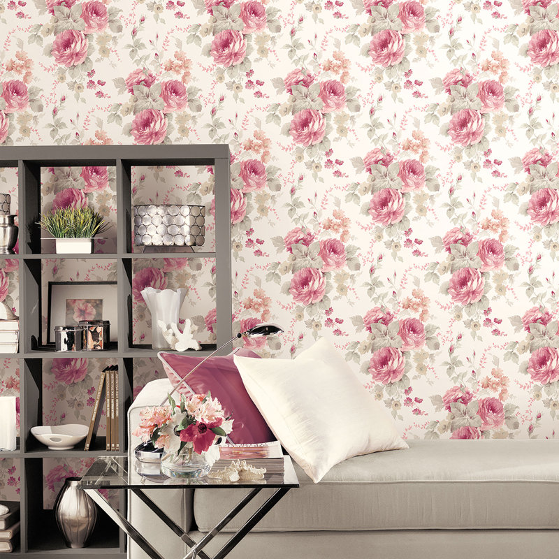 Sarahi 10m x 53cm Matte Wallpaper Roll, White/Pink
