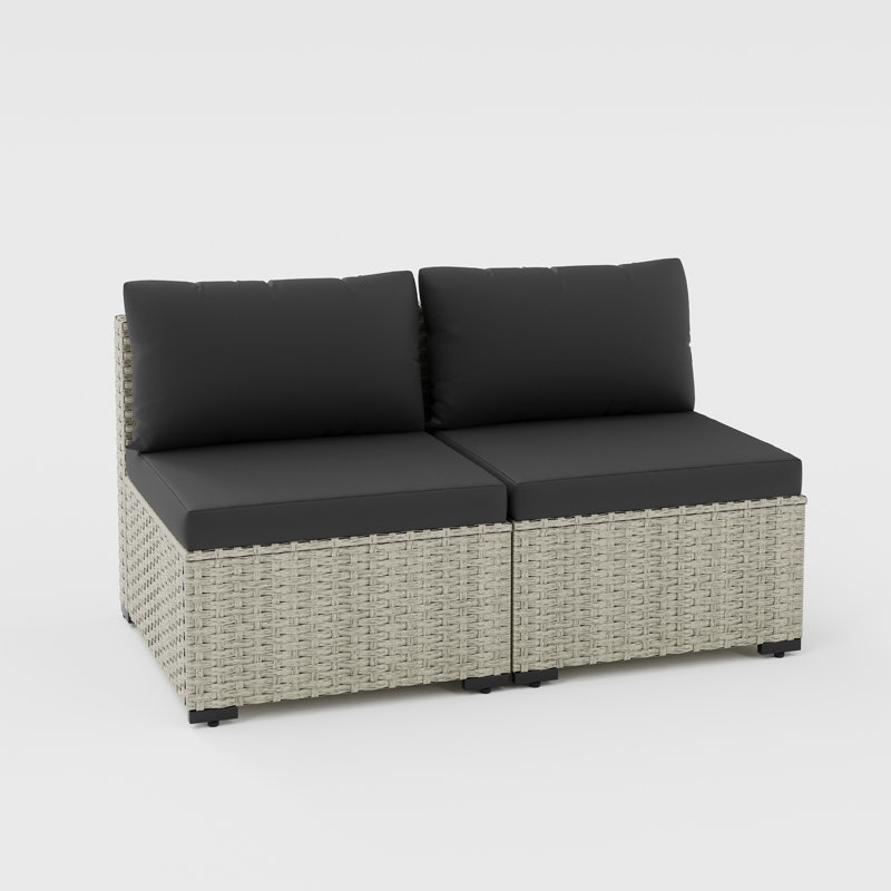 Ensemble de 2 chaises d'extérieur en osier Demasi, Noir, noir, noir, noir