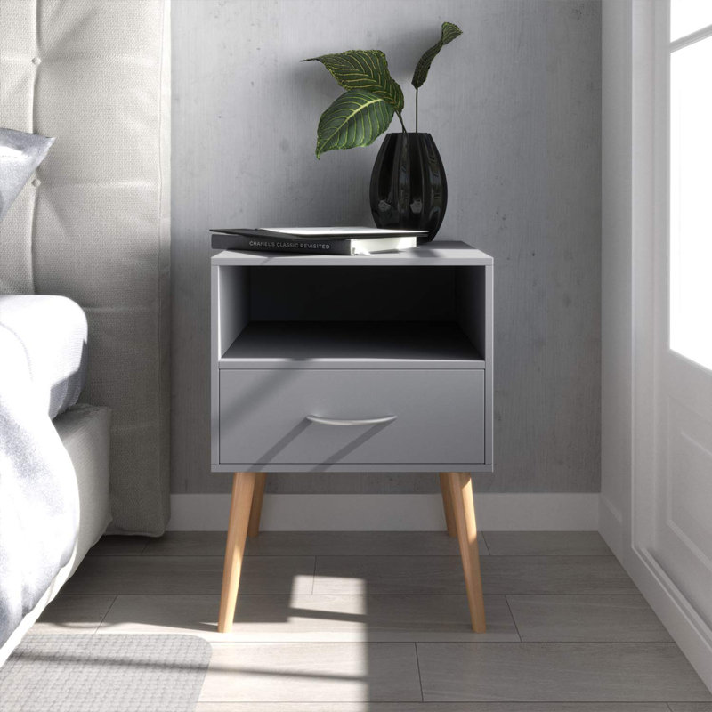 Cascade 106.68cm W Bedside Table, Grey