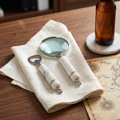 Élégante loupe et ouvre-bouteille avec poignées en marbre - objets décoratifs fonctionnels pour le salon et la maison - ensemble de 3