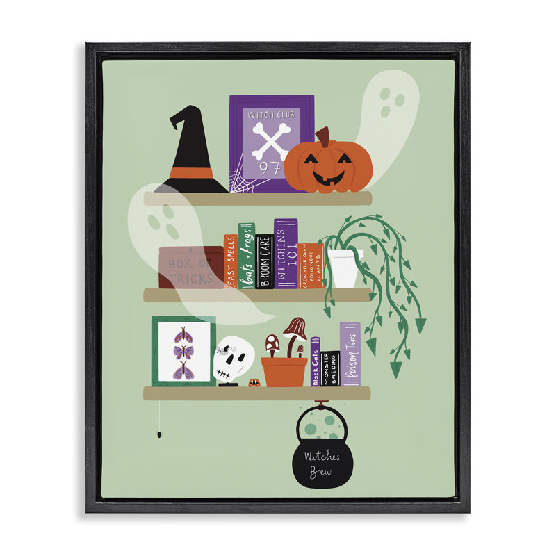 Cadre flottant pour bibliothèque Witchy Halloween, design par Sazerelli Designs, Cadre flottant noir de jais