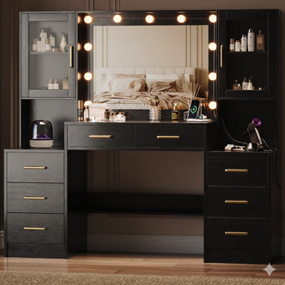 Meuble-lavabo 58,25 po avec miroir, station de charge, 8 tiroirs et 2 armoires