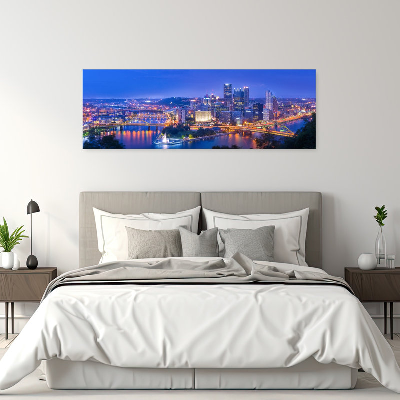 Illuminated Pittsburgh Skyline 1 Piece Wrapped Canvas Panoramic Wall Art, 50.8 cm H x 152.4 cm W