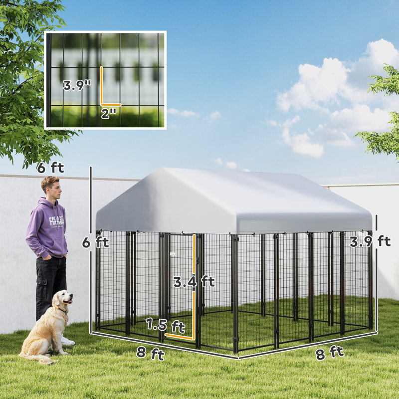 Enclos extérieur pour chien avec toit, 2,44 m x 2,44 m x 1,83 m, en grillage soudé robuste avec verrou anti-évasion