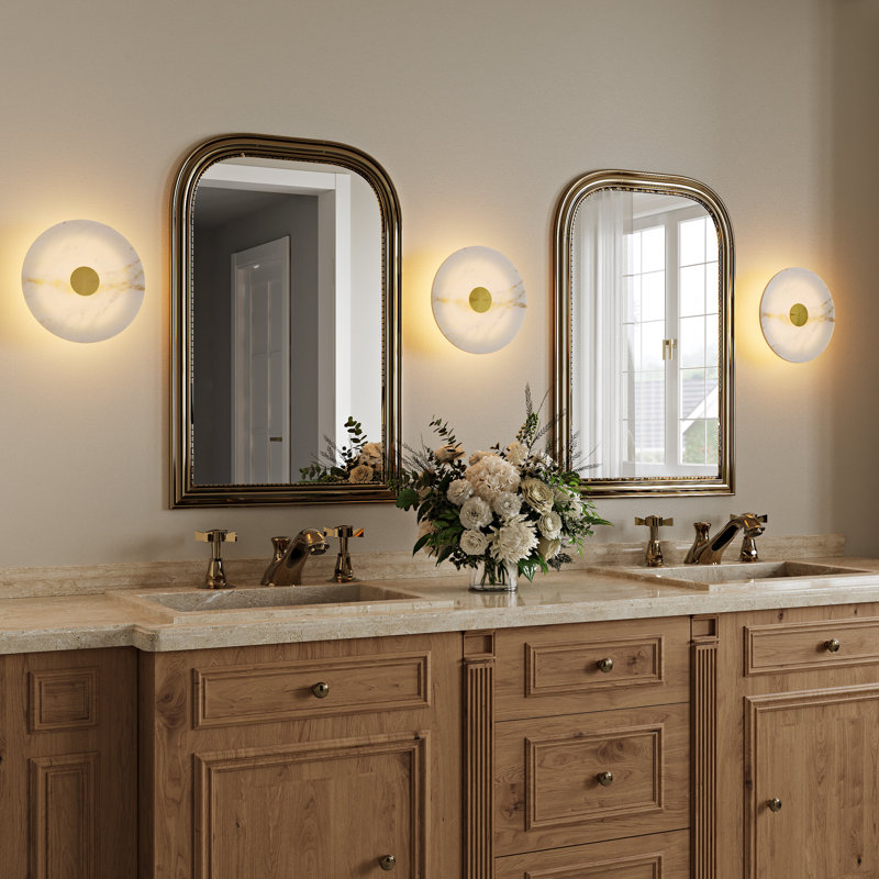 Modern 12W LED Wall Sconce with Faux Alabaster Shade 5CCT Selectable Hardwired Wall Light, Brushed Gold