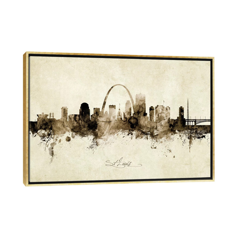 «St Louis Missouri Skyline» par Michael Tompsett - impression d'art graphique, Pas de tapis, H 32 po x l 48 po x 1,5 po
