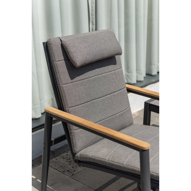 LifestyleGarden Maui FSC Teak and Aluminum Outdoor Patio Recliner Dark Gray Sofa Chair, Cream Cushion