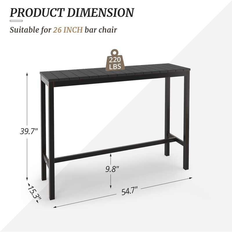 Seto Rectangular HDPS Outdoor Bar Table, Black