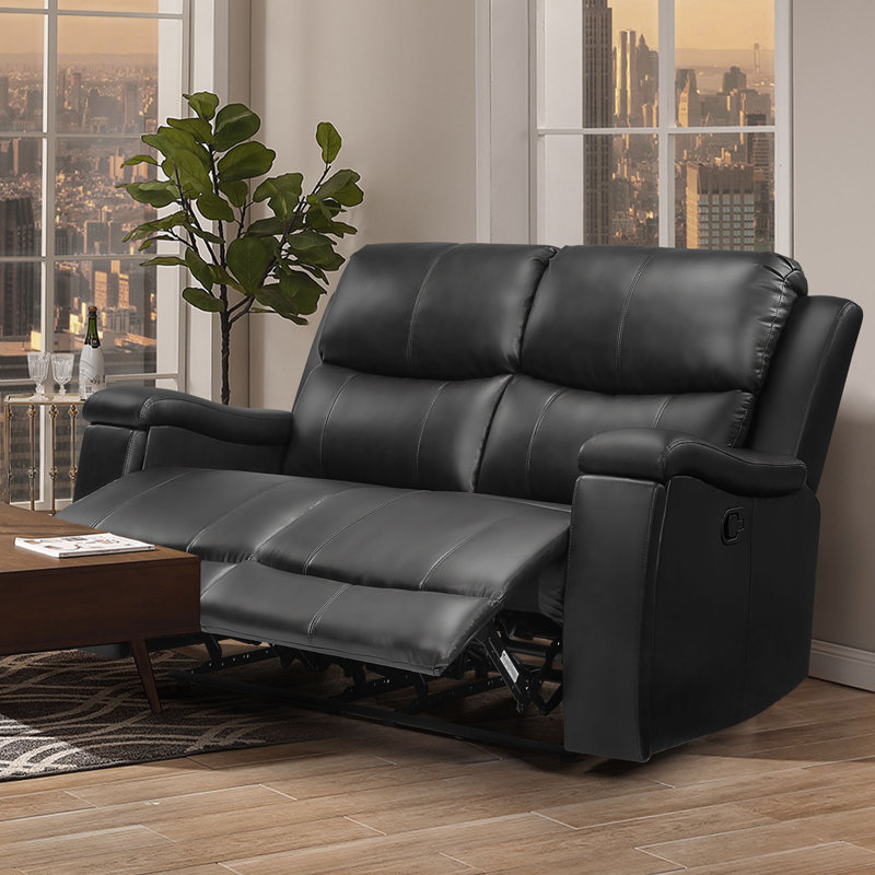 Causeuse inclinable manuelle en similicuir Westwick, Similicuir noir en microfibre