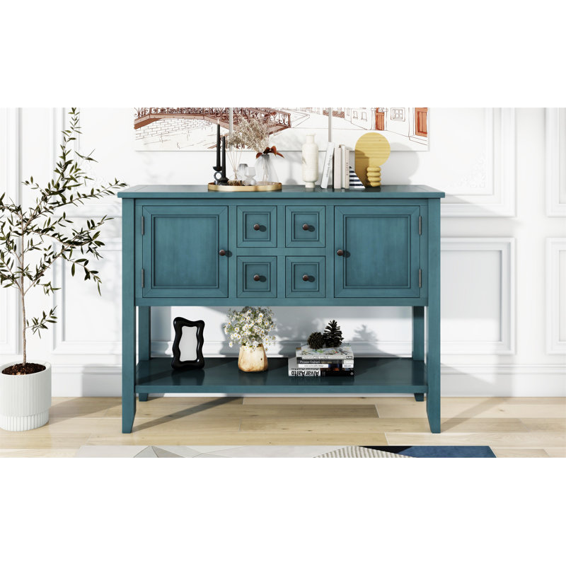 Cambridge Series  Ample Storage Vintage Console Table With Four Small Drawers And Bottom Shelf For Living Rooms, Dark Blue